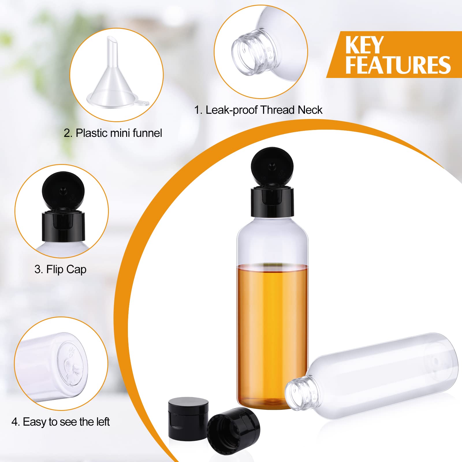 50 Piece 3.4 Oz Travel Bottles With Flip Cap Plastic Empty Bottles Refillable Flip Cover Dispensing Squeeze Bottles With 2 Funne